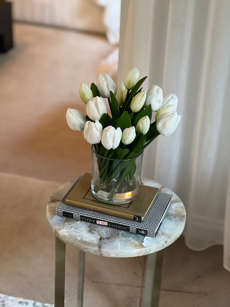 Tulips in Glass Vase Arrangement