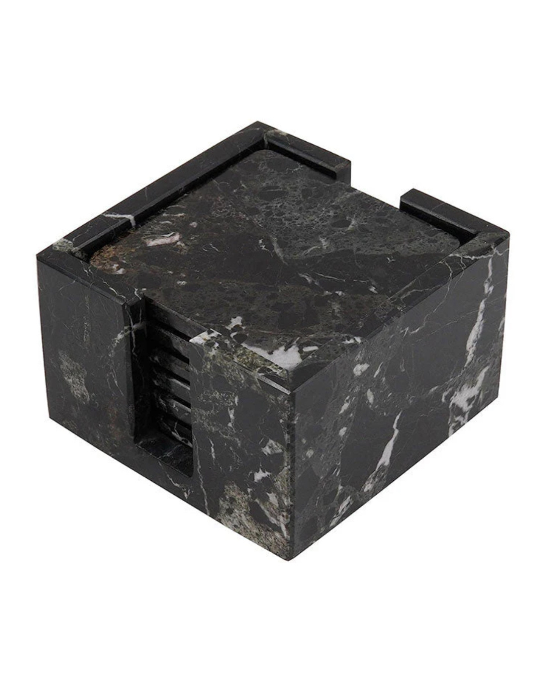 Marble Coasters In Holder Black