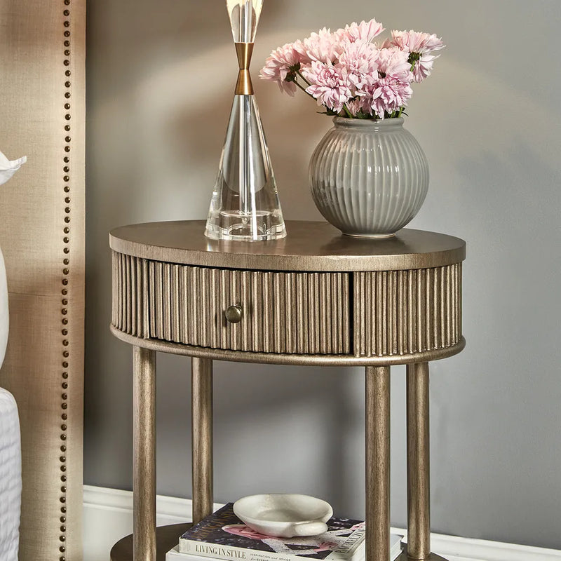 Jazelle Oval Bedside Table Antique Gold