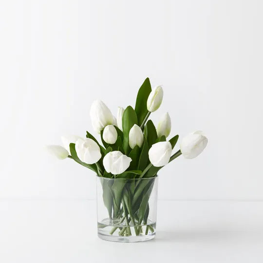 Tulips in Glass Vase Arrangement