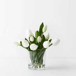 Tulips in Glass Vase Arrangement