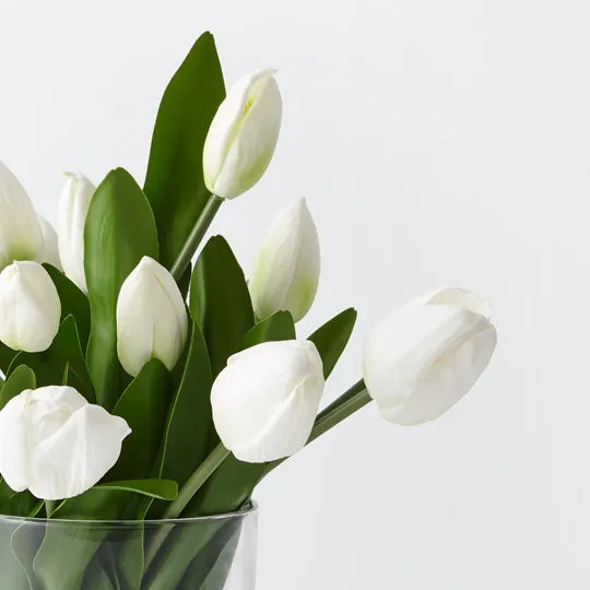 Tulips in Glass Vase Arrangement